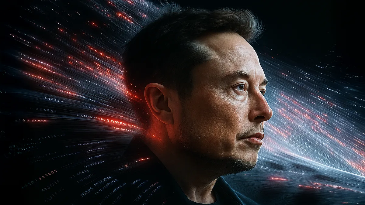 Elon Musk in einem KI-Datenstrom